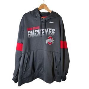 OHIO STATE BUCKEYES + NIKE Gray Scarlet Dri Fit Active Pullover Hoodie SZ XXL